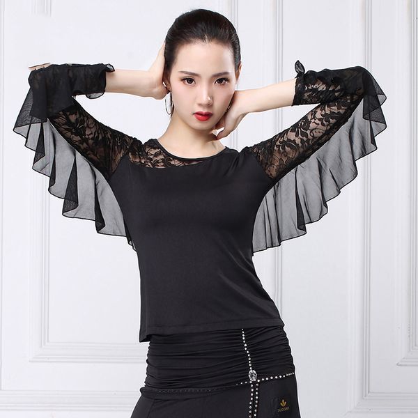 

ballroom dress women long sleeve shirts big size performing lace new latin dance ballroom competition wear vdb272, Black;red