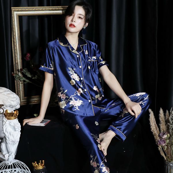 

new short sleeve silk pajamas soft women summer home set comfortable sleepwear plus size 3xl 4xl 5xl 85kg, Black;red