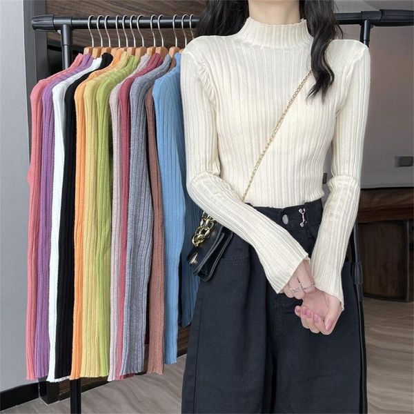 

women's sweaters half high collar bottomed sweater autumn korean 2021 slim white long sleeve knit women all match skinny elegant sueter, White;black