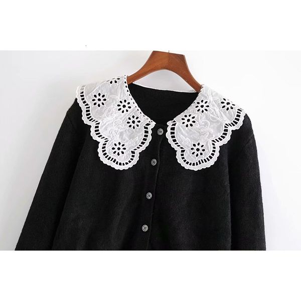 

2021 new women knitted cardigans sweater embroidery peter pan collar cute single breasted short sweaters g40m, White;black