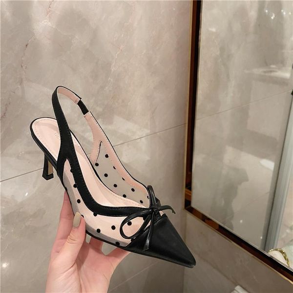 

sandals high heels ladies pointed bow shoes stiletto heel wedding dress, Black