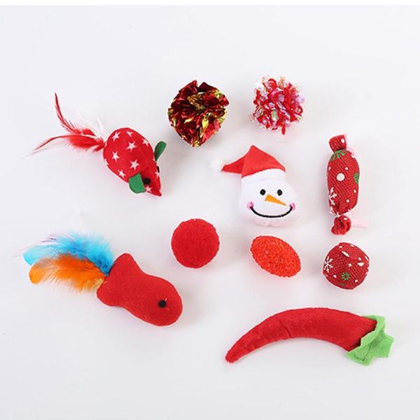 

cat toys 10pcs/lot fur false mouse pet feather rainbow ball toy cayts mini funny playing for cats kitten christmas