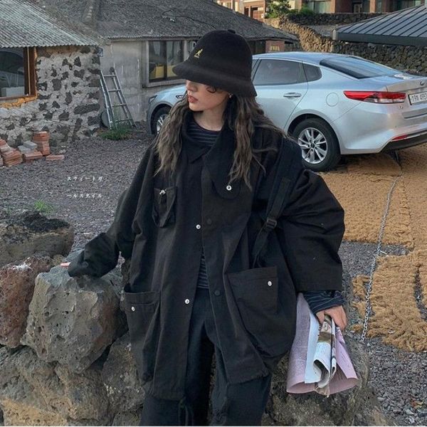 

women's jackets women autumn fashion ladies jacket adjustable harajuku female outwear basic high street chic cargo bf style streetwear, Black;brown