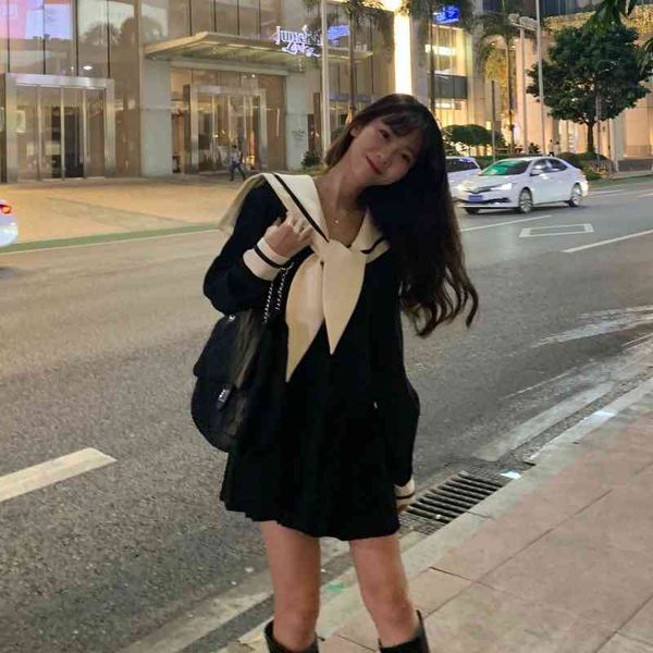 

casual dresses pretty girl sailor summer black autumn long sleeve office korean mini dress women vestido clothes gothic robe femme 0jco, Black;gray