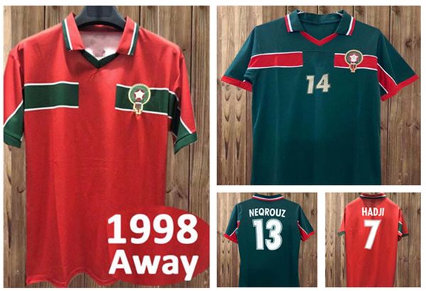 

world cup 1998 morocco retro soccer jersey 98 99 maroc home away hadji bassir ouakili neqrouz abrami vintage classic old football shirt size, Black;yellow