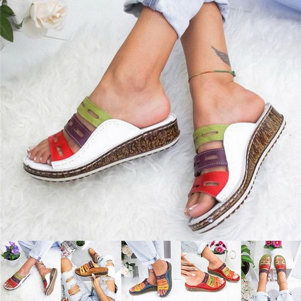 

2019 new summer women sandals stitching sandals ladies open toe casual shoes platform wedge slides beach woman shoes o71w#, Black