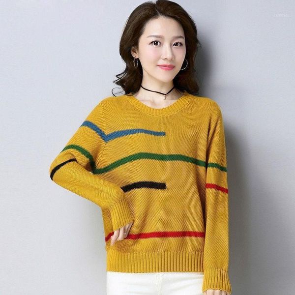 

women's sweaters women striped sweater elegant threaded sleeve pullover ladies loose short lady korean bottoming shirt autumn winter, White;black