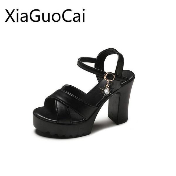 

sandals and women summer high-heeled buckle fashion female platform, Black