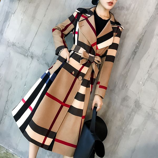 

women fashion paid coat plus size elegant comfortable leisure simple color long autumn winter windbreaker, Tan;black