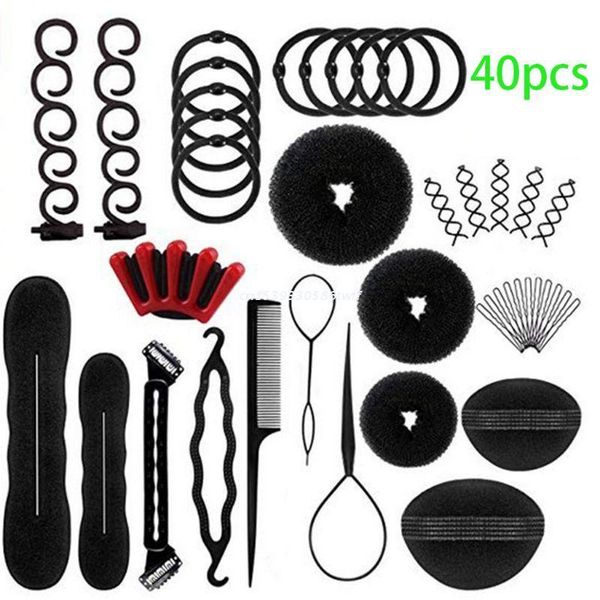 

hair clips & barrettes 40pcs/set women diy styling accessories kit magic donut bun maker hairpins ties modelling hairdress dropship, Golden;silver