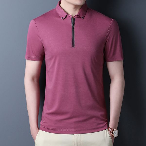 

20 new short men's zipper lapel casual loose half sleeve t-shirt, White;black