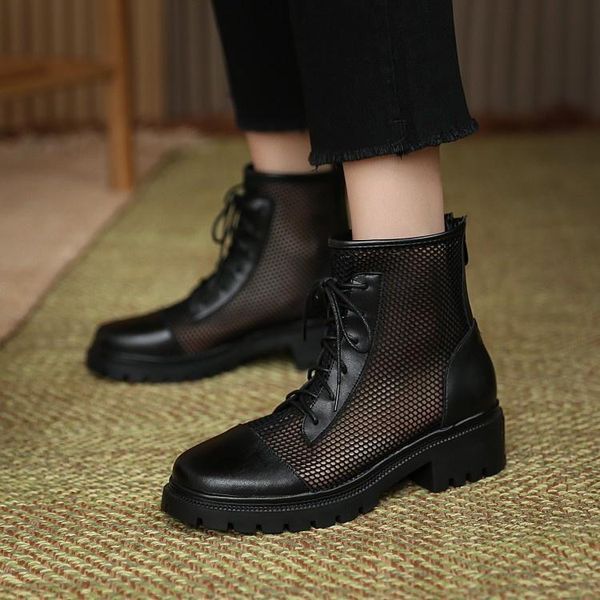 

sandals women's middle heel zipper solid round head summer tube shoes, Black