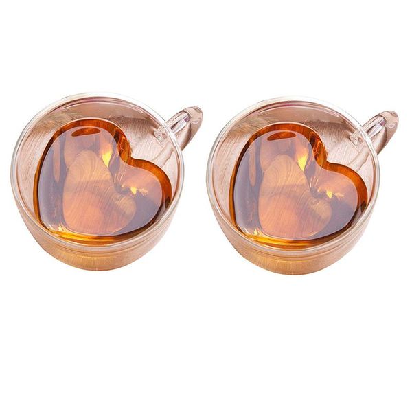 

2 pcs/lot creative fashion heart-shaped transparent glass cup milk cup 2 size ddc-37
