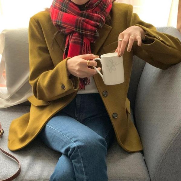 

women's wool & blends coats for women autumn winter thick elegant short french style plaid jackets female blazer 10125#, Black