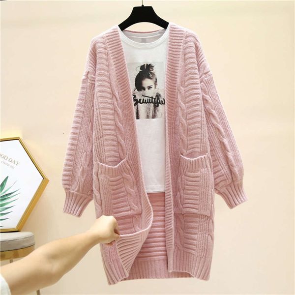 

sweater jacket women's middle long knitted loose with korean new twist cardigan in autumn and winter of 2020, White;black
