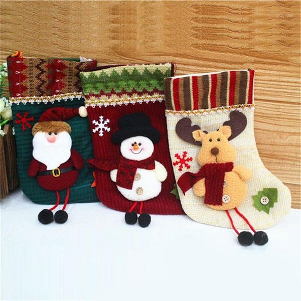 

christmas decorations 1pc cute santa snowman stockings gift holders children candy bag for tree hanging ornaments decoration party supplies