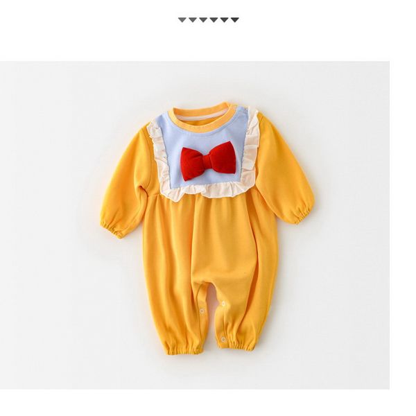 

2021 new spring baby girl boy romper long sleeves lace boow collar jumpsuit new born clothes e1020, Blue