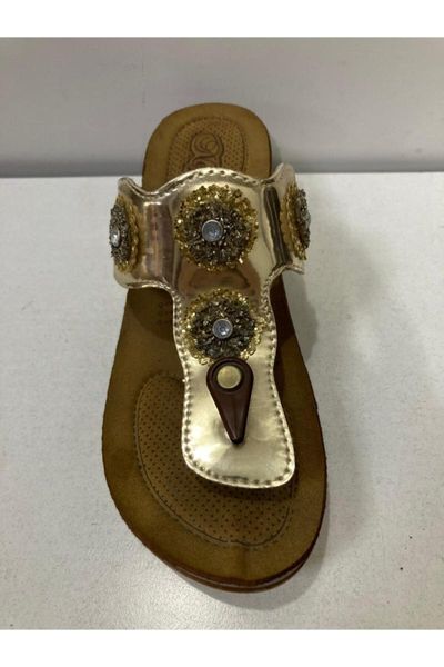 

slippers women's gold color thong, Black