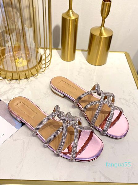 

women slippers temperament diamond suede flat beach shoes twist crystal summer slides zapatos sandals, Black