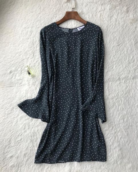 

casual dresses women dress polka dot flare sleeve round neck mini, Black;gray
