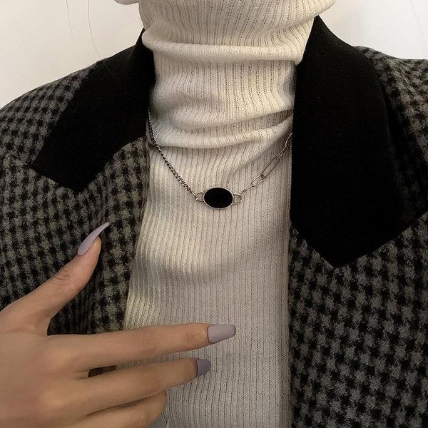 

chokers timeonly temperament black color shell roman pattern pendant necklaces chunky cuban chain necklace fashion jewellery for women, Golden;silver