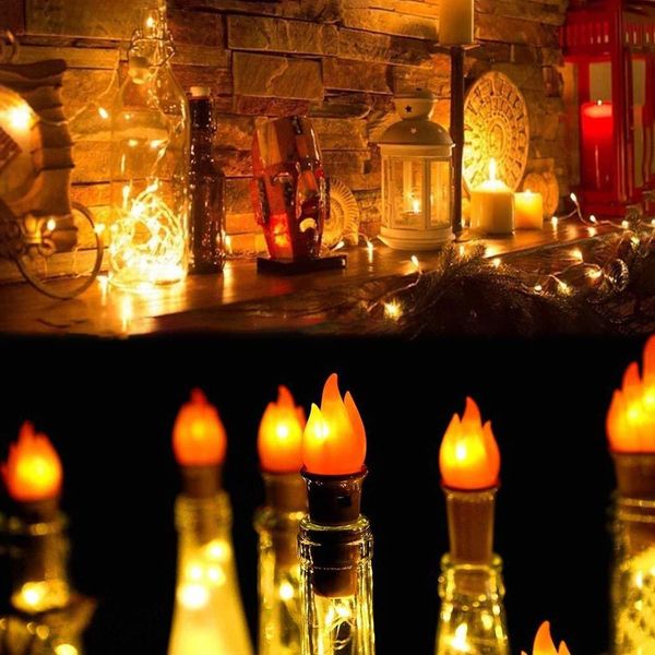 

2021 new wine bottle flame string lights led cork christmas fairy light outdoor halloween party wedding decoration 10pcs xmas home 29zp