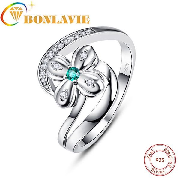 

wedding rings bonlavie trend flower 100% 925 sterling silver ring with green cubic zircon for women party finger jewelry accessories, Slivery;golden