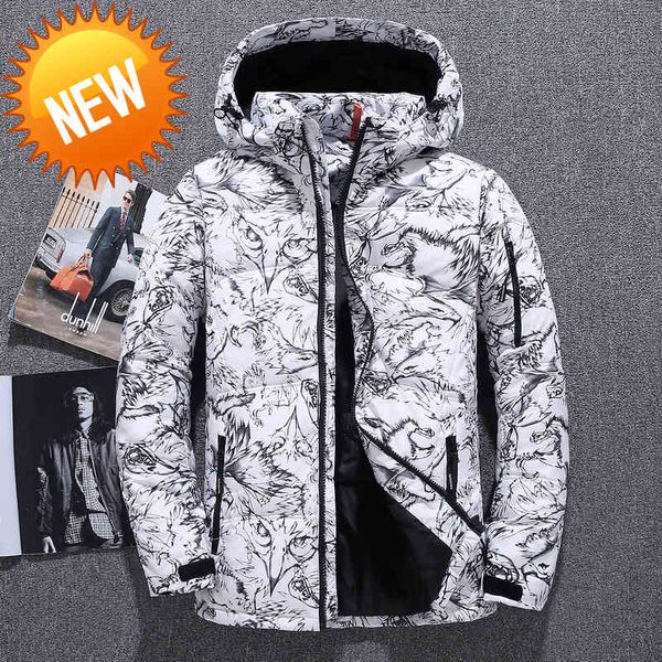

winter camouflage down jacket men 2021 new boutique white duck thick warm fashion mens slim hooded black coat