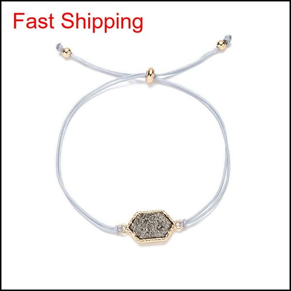

fashion druzy stone chram bracelets for women healing geometric natural stone adjustable string rope chains bangl qyllip luckyhat, Golden;silver