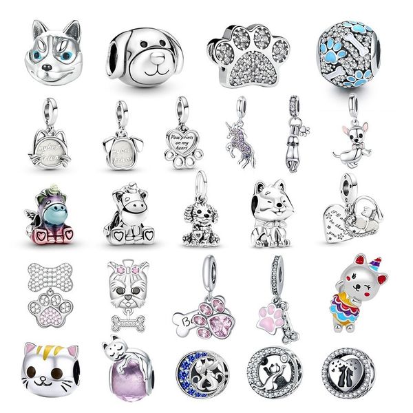 

new 925 sterling silver chihuahua dangle charm pendant pet cat unicorn bead fit original pandora necklace for women jewelry gift, Bronze;silver