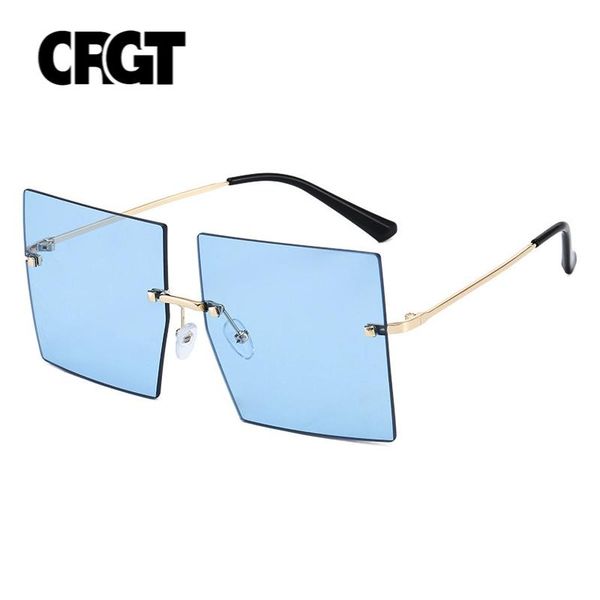 

brand oversized square frameless women sunglasses fashion personality catwalk sunglasses flat blue red transparent lenses, White;black