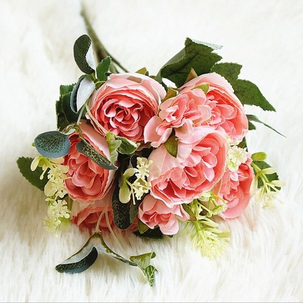 

30cm rose peony silk artificial bouquet with 6 heads and 2 buds for home wedding interior decoration