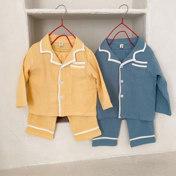 

pajamas fashionlong-sleeved children's + trousers kid clothes baby suit boys and girls solid color clothing, Blue;red
