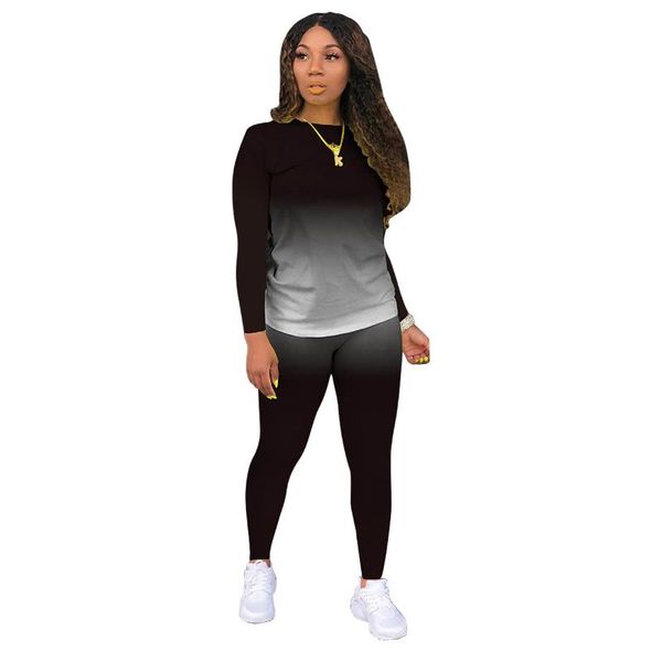 

women's two piece pants casual tracksuit women 2 set gradient long sleeve sweatshirt high waist leggings fashion lounge wear outfits, White