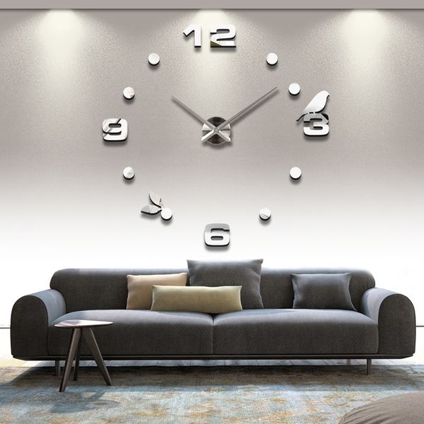 Kostenloser Versand neue echte Metall 3D DIY Acryl Spiegel Wanduhr Uhr Uhren Home Dekoration moderne Nadel Quarz Aufkleber 210310