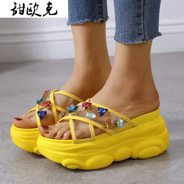 

sandals summer women's transparent crystal slippers fashion shoes casual platform woman beach large size, Black