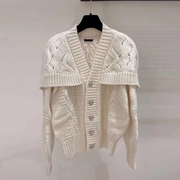 

women's knits & tees 2021 autumn fashion v-neck sweet and loose all-match solid color long sleeve sweaters cardigan coat for women, White
