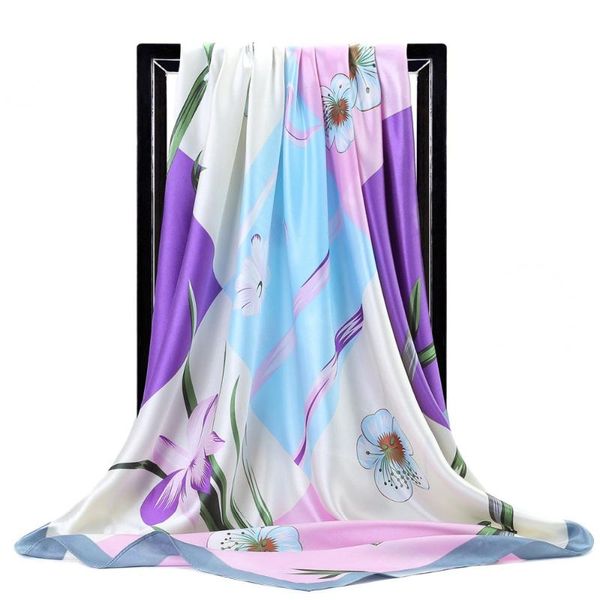 

scarves silk scarf women hijab summer handkerchief fashion foulard print square head satin shawl wraps 90*90, Blue;gray