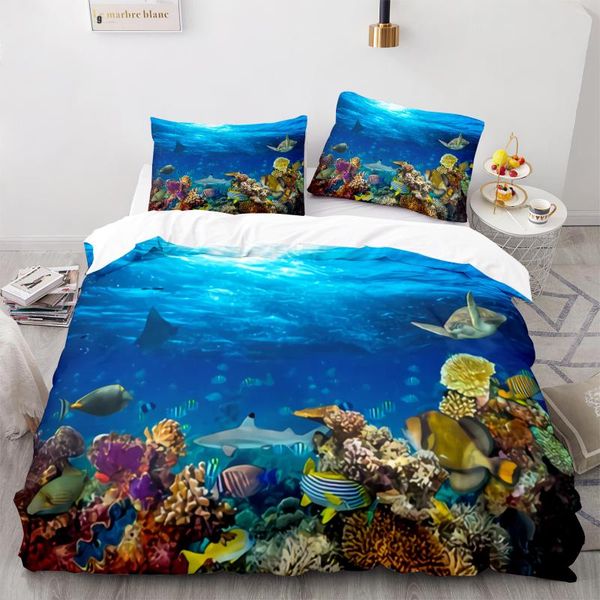 

bedding sets fish set single twin full  king size marine life bed aldult kid bedroom duvetcover 3d kawaii 015