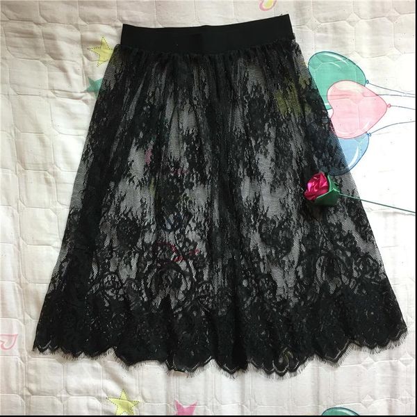 

women lace skirt overskirt ladies see through transparent hollow out high waist black white a line short mini skirt s6