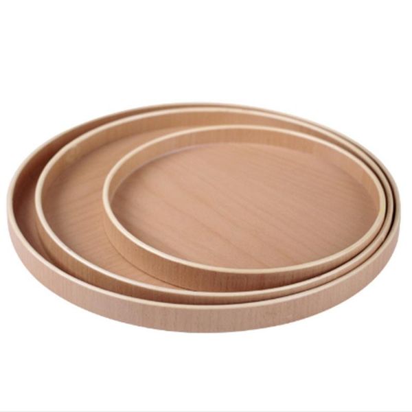 

kitchen storage & organization 3pcs round natural wooden serving tray dinner plate tea beef steak fruit snacks dishes home el restauran