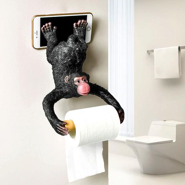

tissue boxes & napkins lovely gibbon statue wall decoration toilet holder bathroom loo ledge funny black monkey hanging roll