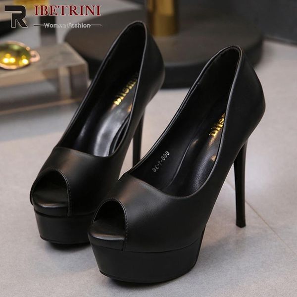 

dress shoes ribetrini ladies fashion super high thin heels pumps sweet platform party women elegant shallow woman, Black