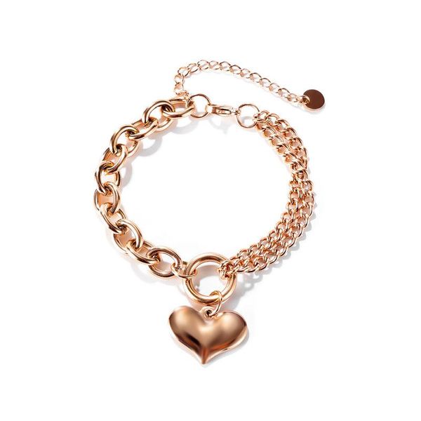 

charm bracelets stainless steel bracelet with big love female ins ms fashion simple double heart-shaped rose gold for women, Golden;silver