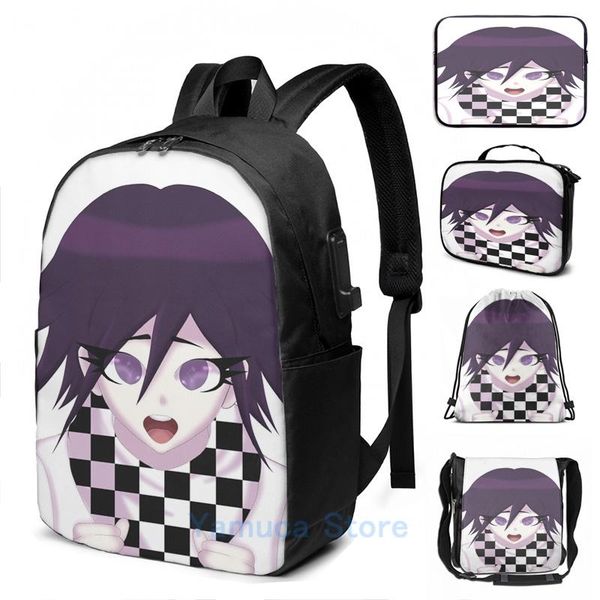 

backpack funny graphic print kokichi ouma usb charge men school bags women bag travel laptop