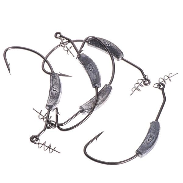 

5 pcs/bag fishing hook lead barbed offset high carbon steel soft worm holder jig w8ee