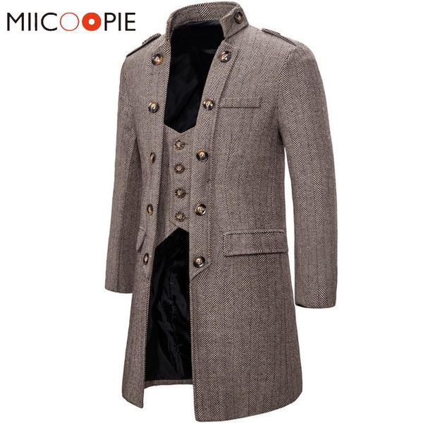 

men's trench coats autumn winter mens trenchcoat fake two pieces korean fashion long overcoat casual solid cardigan outwear veste longu, Tan;black