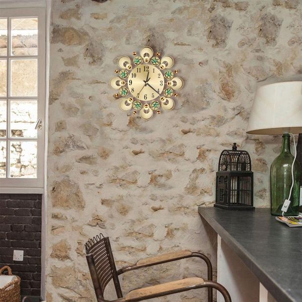 

wall clocks european retro diamond inlaid flower iron clock living room bedroom kitchen bathroom home decor