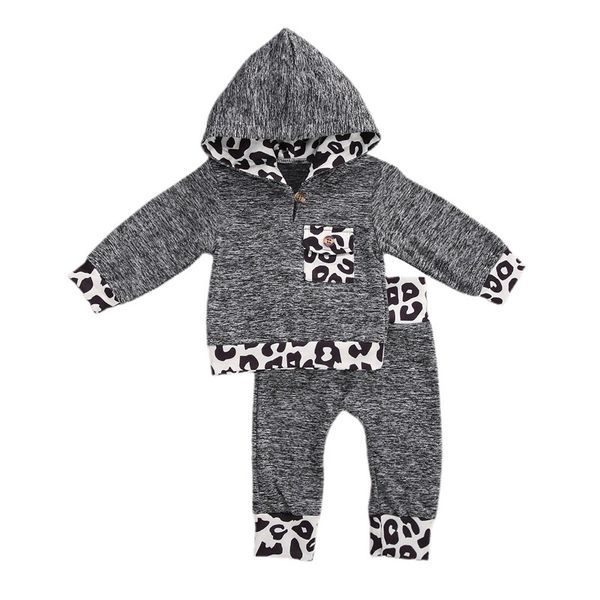 

0-12m newborn kid baby boys girls fall outfit fashion leopard printed pocket hoodie pants suit 2pcs clothes set, White