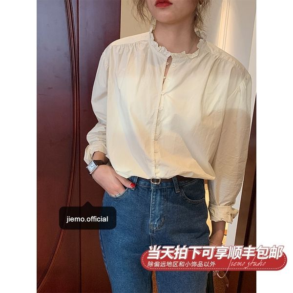 

mustard homemade spring and summer 2021 new female design sense of minority korean loose shirt temperament folding top, White;black